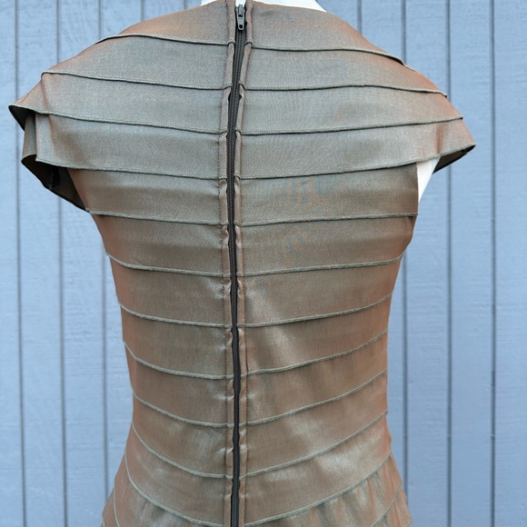 Tadashi Shoji Pleated Iridescent Evening Gown - Picture 11 of 16